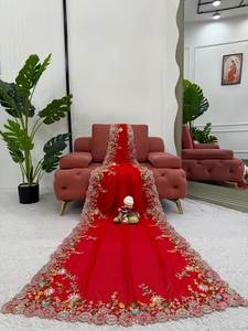 Nouveau sari en georgette blanc et vert de créateur, style à volants, broderie de sequins, pour mariage, vêtements indiens et pakistanais - Product Image 2