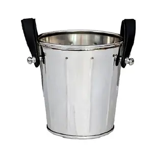 Bar Table top Stainless Steel Ice Bucket Decorative Sided Handle Metal Beverage Tub Single Bottle Wine Cooler