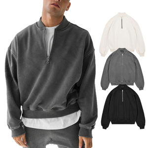 Sweatshirts à demi-fermeture éclair pour hommes Custom Brand Vintage Washed Heavy Weight Sweaters Oversized Drop Shoulder Jumper Hoodies - Product Image 1