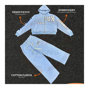 Sweat-shirts de haute qualité pour hommes, en molleton lourd, 100% coton, streetwear personnalisé, patchs en denim et broderies, survêtement pour hommes - Product Image 1