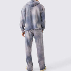 Sweat à capuche et pantalon de jogging délavés à l'acide coupe décontractée, mélange de coton doux, ensemble streetwear quotidien - Product Image 4