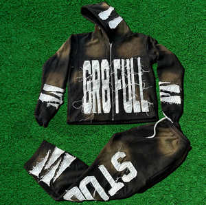 Wholesale Premium Quality 2026 Custom Distressed Applique Embroidery Cotton French Terry Acid Wash Streetwear <b>Tracksuit</b> For <b>Men</b> - Product Image 3