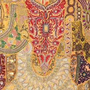 Tapiz de retales Vintage amarillo, tapices bohemios, parche bordado pesado, tapiz, decoración de pared Hippie - Product Image 3