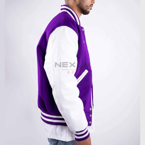 Nueva chaqueta de béisbol con letras de chenilla bordadas de diseño de moda personalizado, manga de cuero genuino, tela de lana, informal para la universidad - Product Image 4