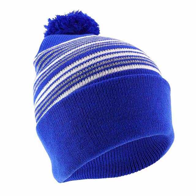 Light Weight Beanies Hats Blue and White Color Striped Design 100%Cotton Knitted Winter Warm Solid Color Letter jacquard beanie