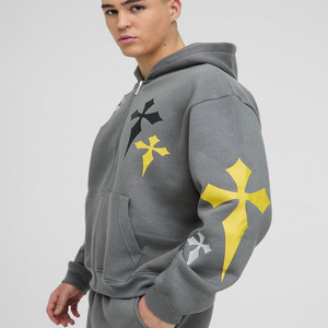 OEM personnalisé anthracite imprimé croisé surdimensionné Boxy fermeture éclair à travers sweats à capuche pour hommes coton mélangé nouveauté sweat à capuche pour homme - Product Image 1