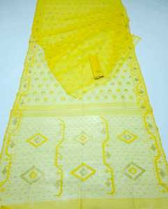 Exclusif Qualité Exportation Jaune Deshi Dhakai Jamdani Sharee pour Femme JAMDANI TISSU ROUGE VERT Doré Bleu Ciel du Bangladesh - Product Image 4