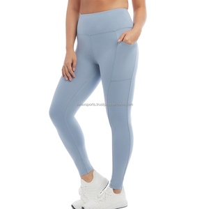 Leggings de sport taille haute en strass uni pour femmes avec poche latérale - Pantalons de yoga pour la salle de sport et le fitness - Product Image 2