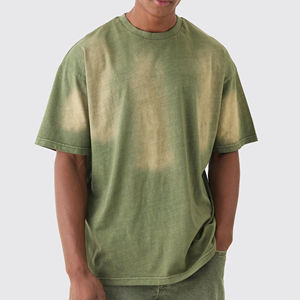 T-shirts personnalisés pour hommes en gros, coupe oversize, streetwear, col rond, effet délavé à l'acide, 100% coton - Product Image 5