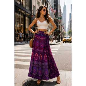 Jaipuri 100% Cotton Neptol Print <b>Wrap</b> Around <b>Skirt</b> Size up to XXL with Natural Waistline (CWS00021) - Product Image 3