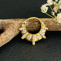 Cincin Hidung Septum Berlian Asli Potongan Bulat Brilian Emas Rose 14K/Emas Kuning Hadiah Mewah untuk Wanita Kristen Perhiasan STAR