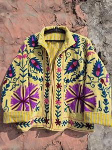 Handmade Embroidered <b>Velvet</b> <b>Jacket</b>: Bohemian Floral Coat - Product Image 4