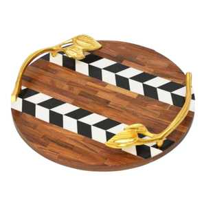 ถาดเสิร์ฟไม้พร้อมที่จับจานตกแต่งหรูหราสำหรับมื้อเช้ามื้อค่ำงานเลี้ยงแต่งงานแบบดิวาลิส - Product Image 1