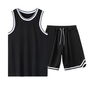 Ensemble de sport d'été en soie glacée unie, ensemble de basketball, t-shirt sans manches, short, vêtements d'entraînement pour hommes de grande taille - Product Image 1