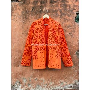 Wholesale Handmade Women's Winter Jacket Indian Cotton Short Design Embroidered <b>Belt</b> Cut Work Coat Applique Printed Techniques - Product Image 3
