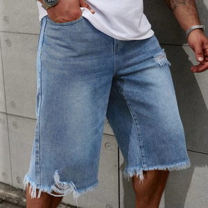 Short de fitness en jean 100% coton bleu déchiré jean jeunesse tendance décontracté style chino pour hommes - Product Image 5