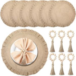 Mantel Individual Decorativo de Primera Calidad, Diseño Redondo con Cuentas de Vidrio, Base de Yute para Fiestas y Otras Funciones - Product Image 1