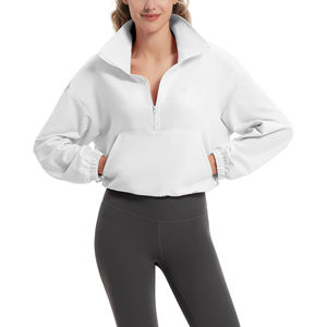 Vêtement de yoga pour femmes de style européen vintage, anti-rides, 100% fibre de bambou, sweat à capuche à demi-zip à manches courtes, veste d'hiver 2026 - Product Image 4