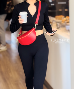 Sac bandoulière et sac banane en cuir véritable italien fait main avec fermeture éclair - Product Image 1