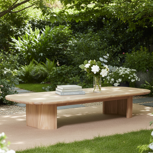 Table basse en teck massif de haute qualité, forme ovale, résistante aux intempéries, mobilier d'extérieur polyvalent pour appartement, salon - Product Image 5