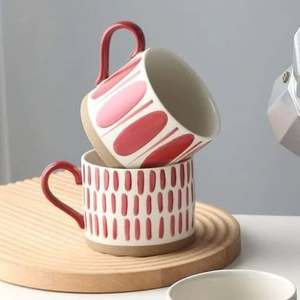 Tasse en céramique nordique tasse à café avec grosse poignée et soucoupe petit déjeuner Klein mignon tasse à thé en porcelaine grasse - Product Image 6