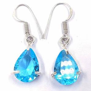 Wholesale 925 Sterling Silver Gold Plating <b>Dangle</b> <b>Earring</b> Natural Blue Topaz Hydro Stone Pear Shape IGI Certified - Product Image 2
