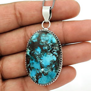 Colgantes de Plata de Ley 925 con diseño bohemio de piedras preciosas turquesas naturales, colgantes de moda de piedra natal fina OEM - Product Image 2