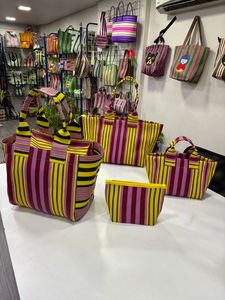 Premium Quality Eco-Friendly Recycled <b>Nylon</b> Striped Reusable Tote <b>Bag</b> Pouch Ribbon Handle Zipper Closure <b>Shoulder</b> <b>Bags</b> Set-Bulk - Product Image 6