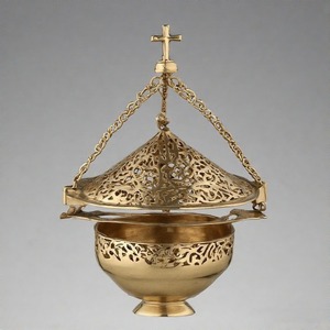 Quemador de incienso de latón colgante de Aura celestial DivineFume CenserLux, incensario de acabado antiguo para rituales de iglesia y adoración sagrada - Product Image 1