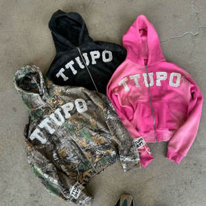 Fabricante personalizado 500 Gsm Sudadera con capucha de peso pesado grueso desgastado recortado parche bordado hombres ácido lavado Streetwear Sudadera con capucha - Product Image 1