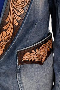 Western <b>Leather</b> <b>Jacket</b> Western Sport <b>Jacket</b> Womens Sport <b>Blazer</b> Womens <b>Leather</b> <b>Jacket</b> Women Denim Coat with Hand Tooling Carving - Product Image 3