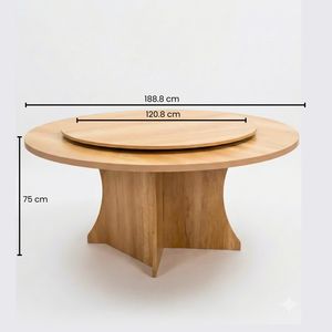 Mikahome MKSF-116 Juego de Mesa de Comedor Moderno Asiático de Madera Maciza con Bandeja Giratoria, Impermeable, Ecológico y Estable para 6 Personas - Product Image 6