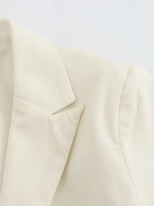 2025 Women's Casual Fashion Versatile Chic Coat Lapel Full Sleeve <b>Shoulder</b> <b>Padded</b> Waterproof Tie Crop Blazer Cotton - Product Image 5