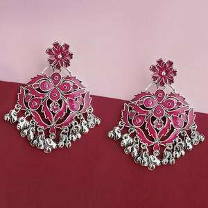 ต่างหูระย้าชุบเงินสีชมพู Meenakari อัฟกัน1314254F - Product Image 1