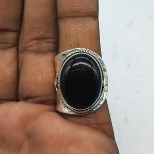 แหวนเงินแท้ปรับขนาดได้ปรับได้925แหวนวงรีสีดำโอนิกซ์เพชรแต่งงาน - Product Image 3