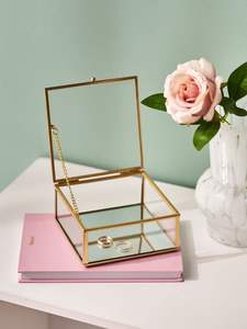 Timeless Brass and Glass Jewelry <b>Box</b> Rectangle Shape with Secure Closures and Vintage Look for Storing Precious Items - Product Image 5