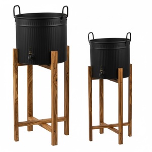 Home Decoration Planter Modern Black Metal <b>Pot</b> With Brown Wood <b>Stand</b> Decorative <b>Plant</b> <b>Pots</b> Decorative <b>Plant</b> <b>Stand</b> On Sale - Product Image 4