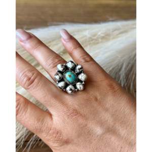 Bague ajustable en argent sterling avec pierres multiples faites à la main du sud-ouest, sertie en clos - Product Image 2