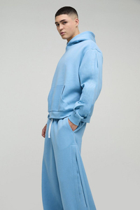 ชุดวอร์มผ้าฝ้าย100% สำหรับผู้ชายชุดวอร์มผ้าฝ้ายสีฟ้าแบบสวมหัวมีฮู้ดชุดวอร์มสำหรับฤดูหนาว - Product Image 6