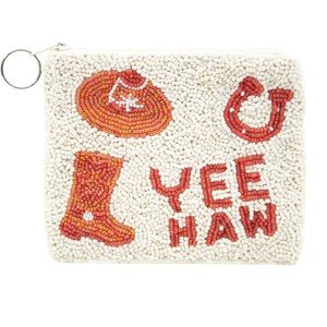 Handmade Pink Beaded Coin Pouch with Red Stars and Yeehaw Embroidery <b>Square</b> Shape Home Decoration Party Accessory - Product Image 5