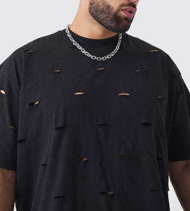 เสื้อยืดผู้ชายขนาดพลัสไซส์พิมพ์ลายโลโก้ O-คอทรงบ็อกซี่ใส่พอดีตัวเสื้อยืดหยาบหยาบแบบฮิปฮอป - Product Image 3