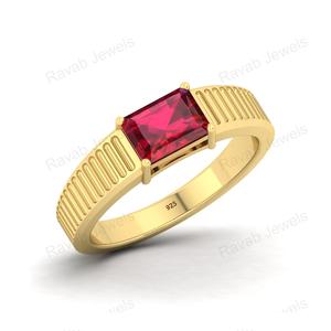 Anillo de Boda Octogonal Personalizado Hecho en India, 7x5mm, Chapado en Oro, Plata de Ley 925, Engaste de Cuarzo, Hecho a Mano - Product Image 1