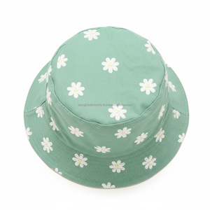 Chapeau Bob Tendance Vert Sauge à Imprimé Marguerites Unisexe en Coton, Casquette de Pêcheur Florale pour l'Été, Vert Pastel, Protection Solaire pour l'Extérieur et la Plage - Product Image 3