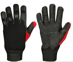 电锯手套耐切割山羊皮革左手电锯安全耐用重型工作手套黑色红色