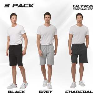 Pantalones cortos deportivos de ultra rendimiento para hombre, ropa deportiva para exteriores, paquete de 3, pantalones cortos informales para entrenamiento en el gimnasio con bolsillos con cremallera, teñido liso - Product Image 6