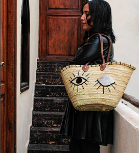 Panier en paille marocain de qualité supérieure, poignées en cuir, sac de marché français, sac fourre-tout - Product Image 1