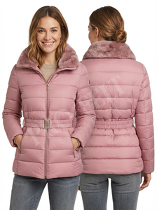 Chaqueta Acolchada con Cinturón para Mujer, Chaqueta de Invierno con Cuello de Piel, Chaqueta Acolchada con Cremallera, Chaqueta Transpirable para Exteriores - Product Image 4