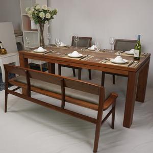 Ensemble de salle à manger finition lisse milieu du siècle moderne riche brun parfait pour les réunions de famille construction en noyer massif | SWT505P6 - Product Image 1