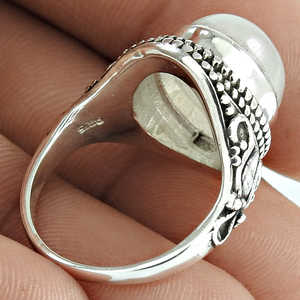Anillo de Plata de Diseño Retro con Piedra Lunar Arcoíris de Corte Ovalado Hecha a Mano, Hermoso y Casual, Estilo Bohemio Antiguo - Product Image 4