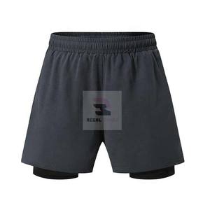 Pantalones cortos de entrenamiento de gimnasio personalizados 2025 para hombres, cierre de cintura elástica de doble capa, patrón sólido, estilo informal con decoración de encaje - Product Image 4